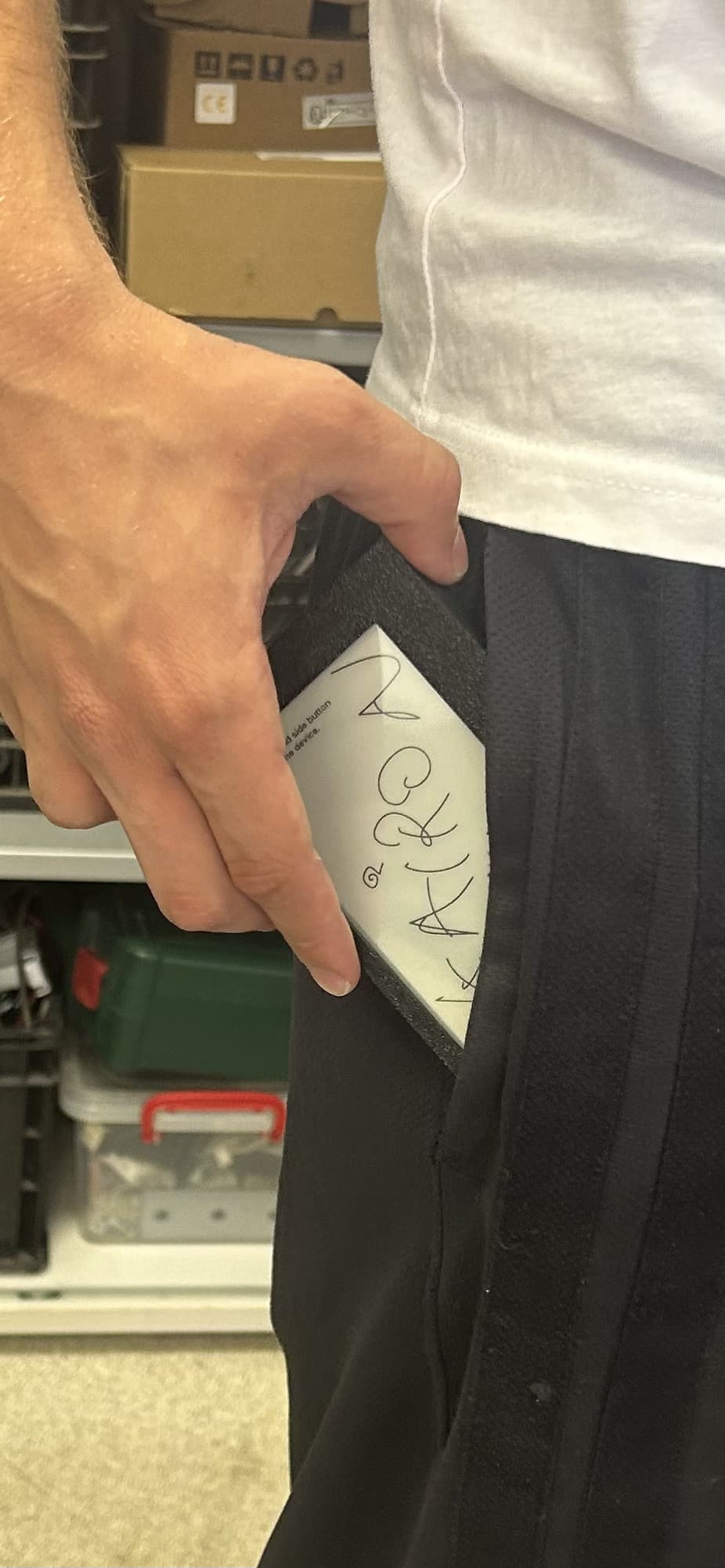 Kairon fitting into a trouser pocket